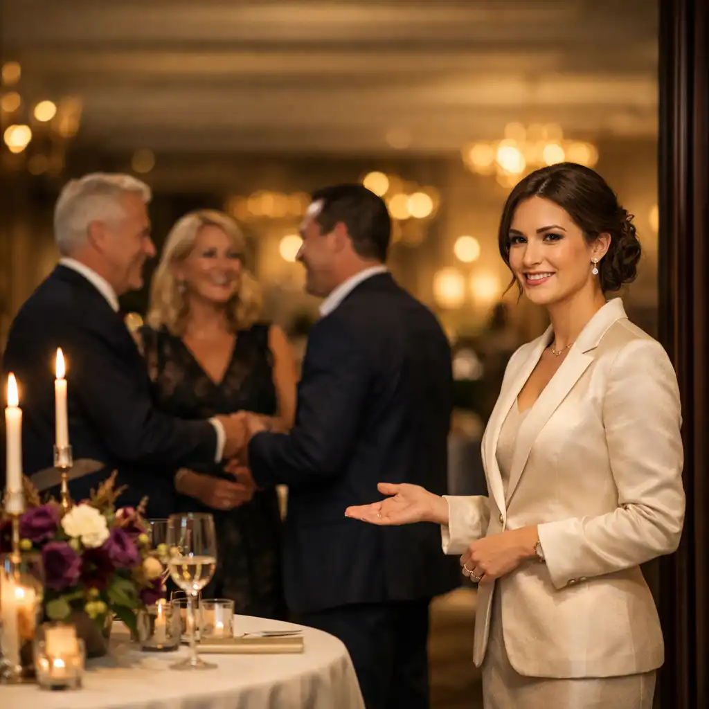Hosted social detail at an evening event